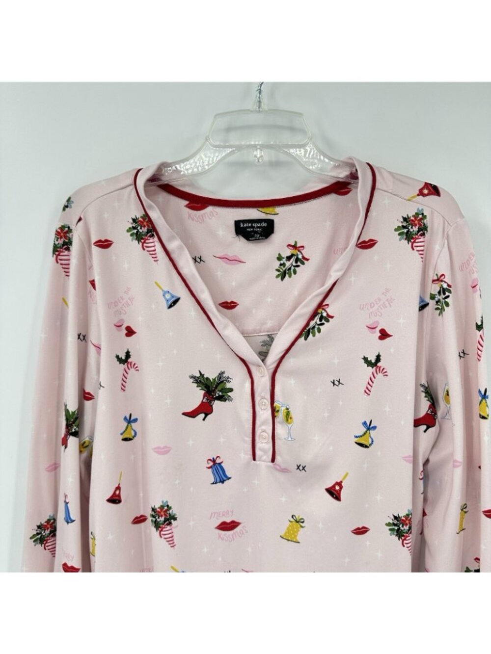 KATE SPADE 2 piece pajama set LARGE christmas holiday merry kissmas NYE festive - Picture 3 of 12